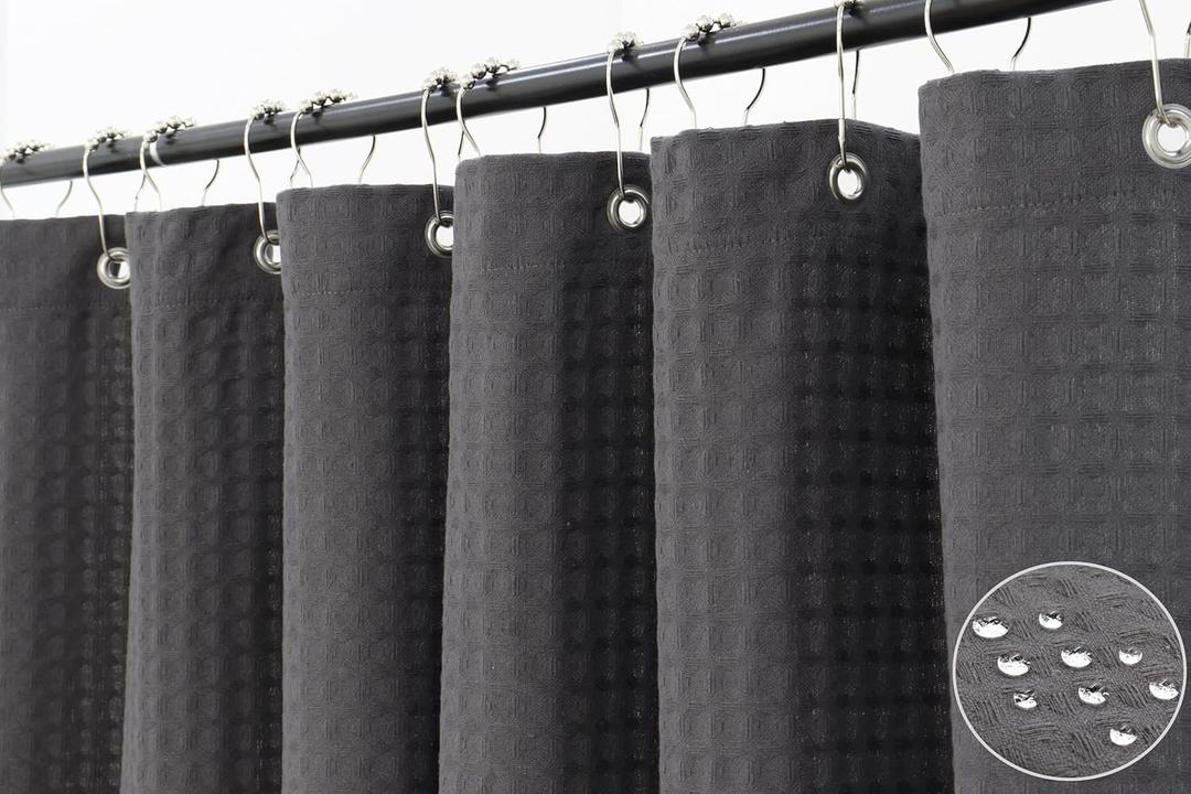 PurpleEssenecs Shower Curtain - Waffle Textured Heavy Duty Thick Fabric Shower Curtains for Bathroom, Luxury Weighted Cloth Bath Curtain - Fall Thanksgiving - 72" W x 72" L - Pack of 1 - Steel Grey