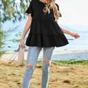Neineiwu Women's Casual Ruffle Short Sleeve Crewneck Loose Tops Blouses Tunics (Black, M)
