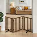 Dog Gate for Stairs,Foldable Dog Gate for Indoor Doorways House,Freestanding Pet Gates for Dogs,Doogie Puppy Fence Gate (3 Panel - 55 inches Wide, Black Walnut)