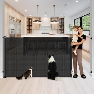 48" Extra Tall Pet Gate 72" Long Baby Gate - No Jump, 4ft Extra Tall Retractable Baby Gates Extra Wide Dog Gate, Indoor/Outdoor Retractable Gate Cat Gate for Doorway, Black