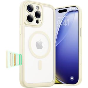 Maledan for iPhone 16 Pro Max Case, Full Camera Protection, Camera Button Cover, Compatible with MagSafe, Drop Protection, Magnetic Translucent Shockproof Phone Bumper Cover iPhone 16 Pro Max Beige