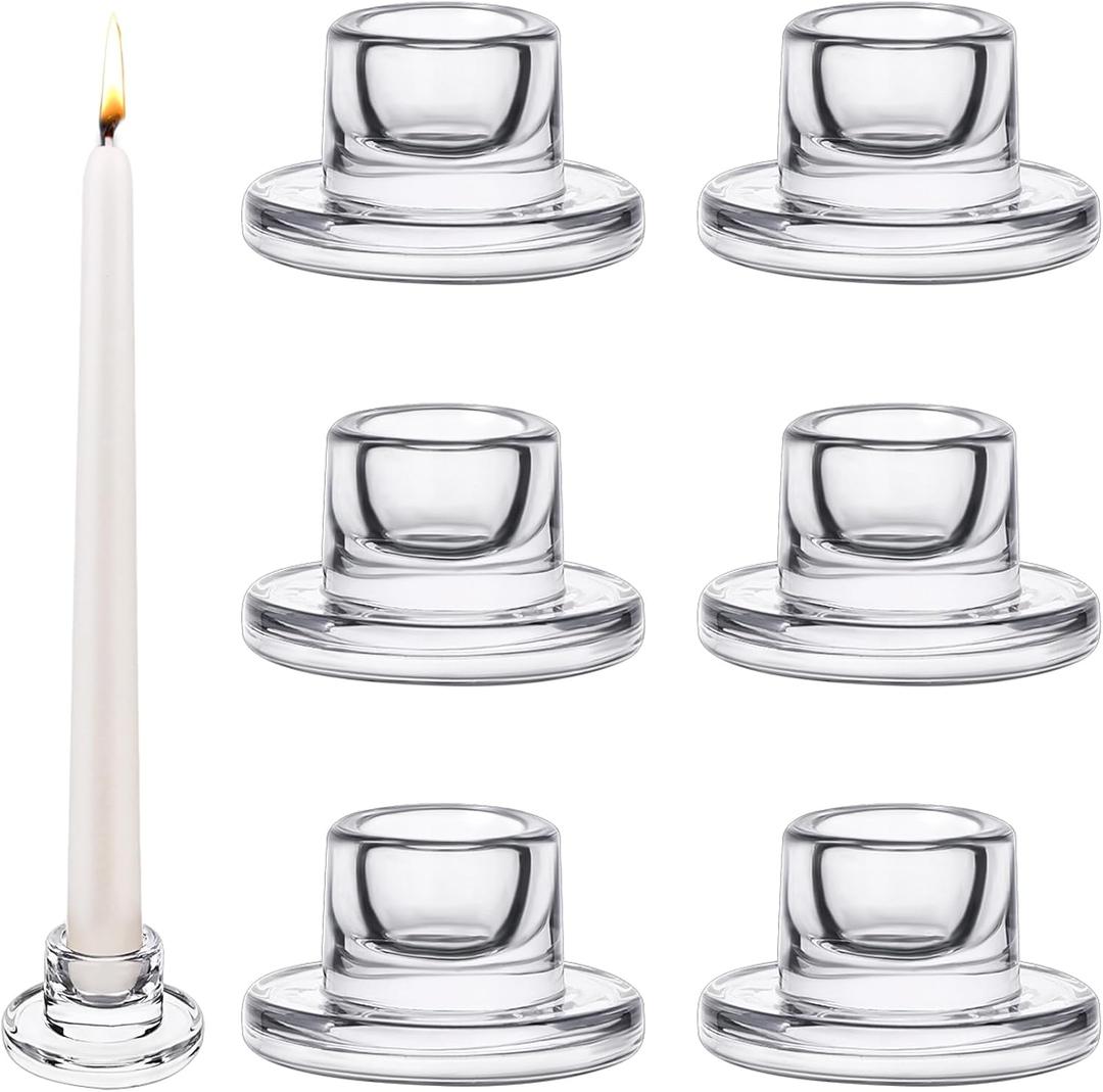 6 PCS Glass Taper Candle Holders Bulk Candlestick Holders Clear Short Tapered Candle Stick Holder Decor Set for Table Centerpiece Wedding Party Advent Christmas Home Decorations (6, Clear)