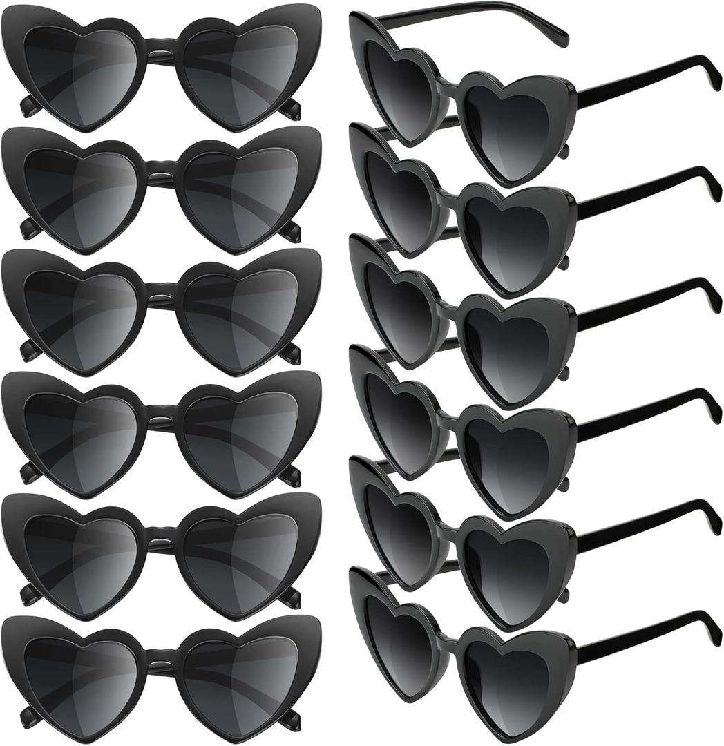 Flutesan 12 Pair Heart Sunglasses Bulk Bachelorette Sunglasses Heart Shaped Eyeglasses Party Favor for Women (Black)