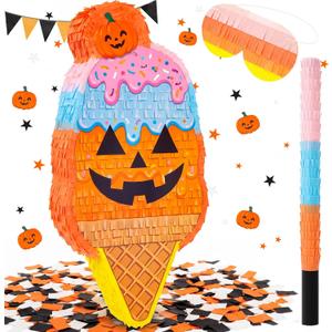Poen Large Halloween Pumpkin Piñata 21 Inch Halloween Ice Cream Pinata