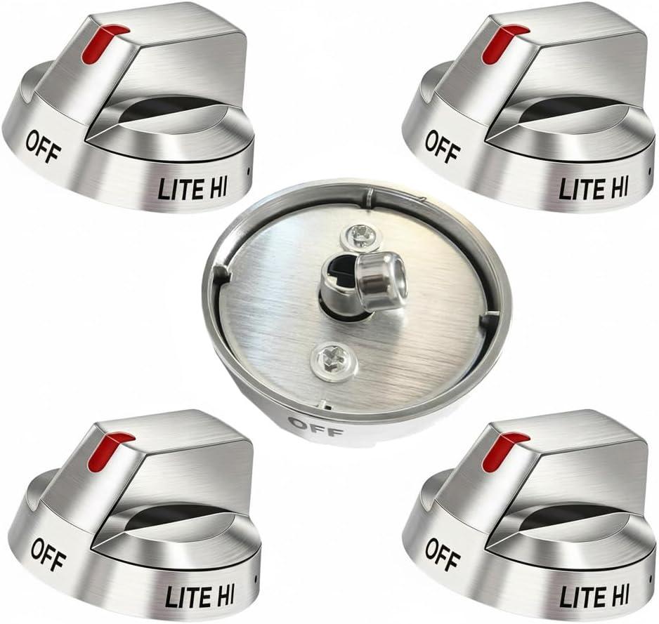 Upgraded Metal Ring 5-Pack Gas Range Knobs Replacement for Samsung NX58F5700WS NX58H5600SS NX58H5650WS NX58J7750SS NX58M6850SS Fits DG64-00473A (D-Shaft Only)