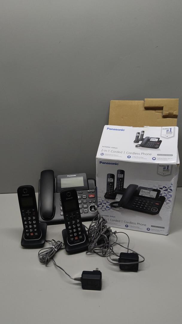 Panasonic Corded Phone/Cordless Phone with Answering Machine, Advanced Call Block and 2Way Recording, 2 Handsets Expandable up to 6 Cordless Handsets  KXTGF852B (Black)