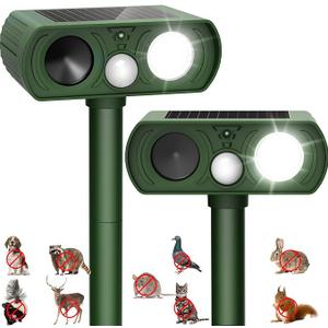 2PACK Solar Ultrasonic Animal Repellent Outdoor, Deer Repellent Devices Squirrel Cat Raccoon Rabbit Dog Deterrent, Keep Rodent Away Motion Detection with Flash Light for Yard Garden Lawn
