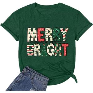Merry Christmas Shirts for Women Funny Snowflake Graphic Print Holiday T Shirt Winter Casual Short Sleeve Xmas Tee Tops (Green, M)