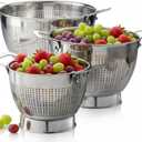 YH-Goods Stainless Steel Colander - 3-Piece Kitchen Sink Strainer Set for Pasta, Rice, Fruit, Food - Stackable Strainers and Colanders (5-Quart, 3-Quart, and 1.5-Quart)
