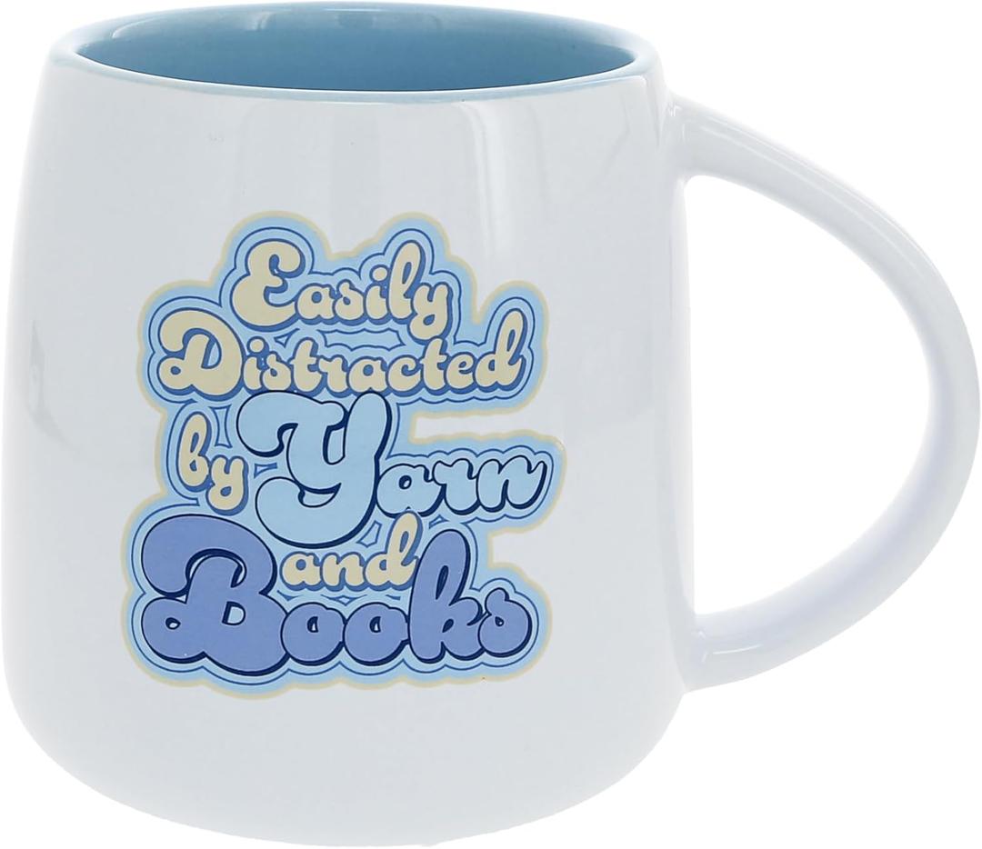 Pavilion Gift Company- Yarn & Books - 22oz Ceramic Mug Coffee Tea Cup Yarn Crochet Knit Books Reader Library Book Lover Yarn Lover