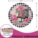 Deroro Welcome Spring Summer Geranium Flower Front Door Sign, Pink Floral Chair Buffalo Plaid Wood Door Hanger Outdoor Outside Porch Decor, Farmhouse Wooden Wreath Indoor Wall Hanging Decoration