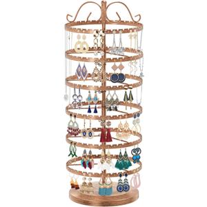 LASZOLA 6 Tier Bronze Earring Holder Organizer Tree Women Display Storage for Stud and Hoop, Large Cool Rotating Clip Stand for Pierced and Dangle Earring, Vertical Metal Tower Carousel with 480 Holes