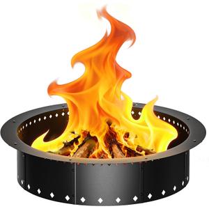FANHAO Outdoor Fire Pit Ring, 36-Inch Outer/30-Inch Inner Fire Ring Smokeless, Wood Burning Fire Pit Ring Duty Solid Metal Steel Liner DIY Campfire Ring Above or In-Ground, Camping Patio Backyard