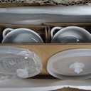 LE TAUCI French Onion Soup Bowls, 28 oz Ceramic Soup Crocks with Handles & Silicone Lids, Oven & Microwave Safe Containers for Meal Prep & Leftovers, Lead & Cadmium Free, Set of 4, White