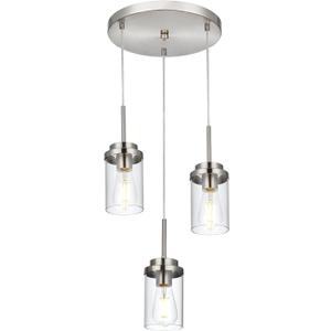 MELUCEE 3-Light Hanging Chandelier Light for Dining Room in Brushed Nickel, Modern Kitchen Island Pendant Lighting Adjustable Hanging Ceiling Lamp with Clear Glass Shade (3 Lights-1 Pack Round)