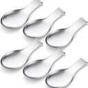 Nuanchu 6 Pcs Stainless Steel Spoon Rest Spatula Ladle Holder Spoon for Stove Top Heavy Duty Spatula Holder for Countertop Dishwasher Safe Utensil Rest for Kitchen, 3.8 x 9.6" (Silver)
