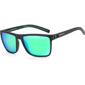 ZENOTTIC Polarized Sunglasses for Men Lightweight TR90 Frame UV400 Protection Square Sun Glasses,  C11 Black Frame / Green Mirrored Lens