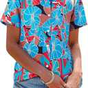 siliteelon Womens Short Sleeve Button Down Shirts Summer Blouses Casual Tops Hawaiian Tropical Floral Printed Camp Shirts (L)