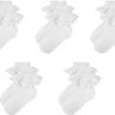 Zando Ruffle Socks for Girls 4-8 Years - Soft Cotton Lace Frilly Socks for Dress School Uniform (White, L)