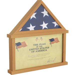 HBCY Creations Flag Display Case with Certificate Holder for 5' x 9.5' American Veteran Burial Flag, Solid Wood with Glass Front with Wall Mount or Standing Display, Weathered Wood