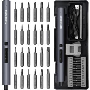 SHARDEN Mini Electric Screwdriver, 29 in 1 Small Electric Screw Driver Kit with 24 Magnetic Bits, Precision Cordless Repair Tool for Phone, Camera, Laptop, Watch