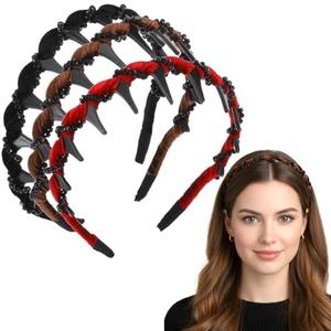 3 x 3Pcs Vintage High Cranium Artificial Pearl Hairband Non-Slip Knotted Pearl Headband Bridal Hair Hoop Rhinestone Wedding Party Headwear Band with Teeth Grip Elegant Hair Accessories for Women Girls