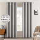 MIULEE Linen Texture 90 Inches Curtains for Bedroom 100% Blackout Thermal Insulated Greyish White Curtains Grommet Room Darkening Drapes for Living Room Nursery 52x90 Inch (1 Panels)