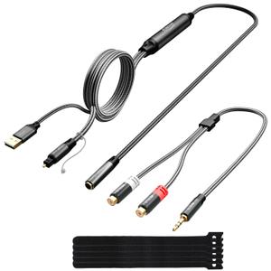 Elecan Unidirectional Optical Male to 3.5mm AUX Female Audio Converter Cable 5 Ft, 192kHz DAC SPDIF/Toslink Digital to Analog Adapter for TV/PS4/DVD to Sound Bar Headphone+Ties & AUX to 2 RCA Adapter