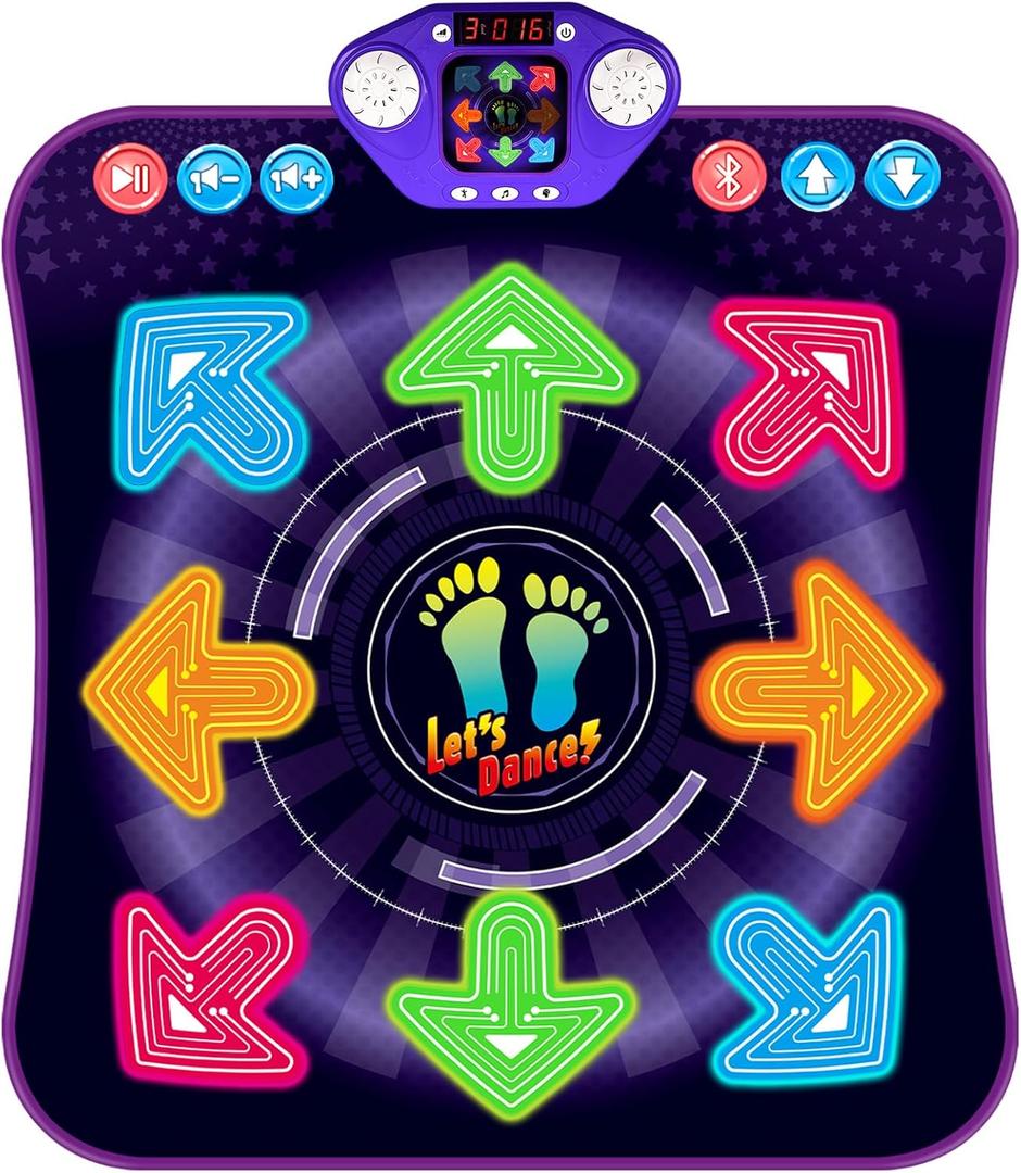 Dance Mat Toys for 3-12 Year Old Girls Boys, Dance Pad with Light Up 8-Buttons & Bluetooth, Music Dance Game with 7 Game Modes, Christmas Birthday Gifts for 3 4 5 6 7 8 9 10+ Year Old Girls Boys