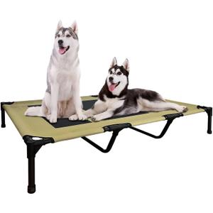 FIOCCO Elevated Dog Bed - Heavy Duty Dog Cot, Washable Raised Pet Bed with Chew Proof Mesh and Metal Frame, Portable Pet Bed for Outdoor Use, Dogs Cot Beds for X-Large Dogs, Grey/Black Mesh