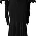 Halloween Sexy Wrap Hip Flare Sleeve Tie V Neck Dress Women's Vintage Costume
Medium Black