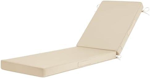 Basic Beyond Chaise Lounge Cushions Outdoor, 3-Layer Waterproof Outdoor Furniture Cushions with Removable Cover and 4 Ties, 72"x21"x3" Patio Lounge Chair Cushions for Outdoor Furniture, Beige