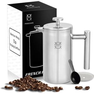 French Press Coffee Maker Single Serve 1 Cup Small Stainless Steel Thermal Double Walled French Press 350ML/12OZ