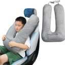 Travel Pillow for Kids & Adults, Car Pillow for Back Seat, Sleeping Support Cushion for Long Road Trips, Toddler Carseat Pillow with Removable & Washable Cover, Grey