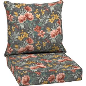 Arden Outdoor Deep Seat Cushion Set, 24 in x 24 in, Weather-Proof, Rain-Proof, Fade Resistant Patio Cushion for Chair, Sofa, and Couch Phoebe Grey Floral