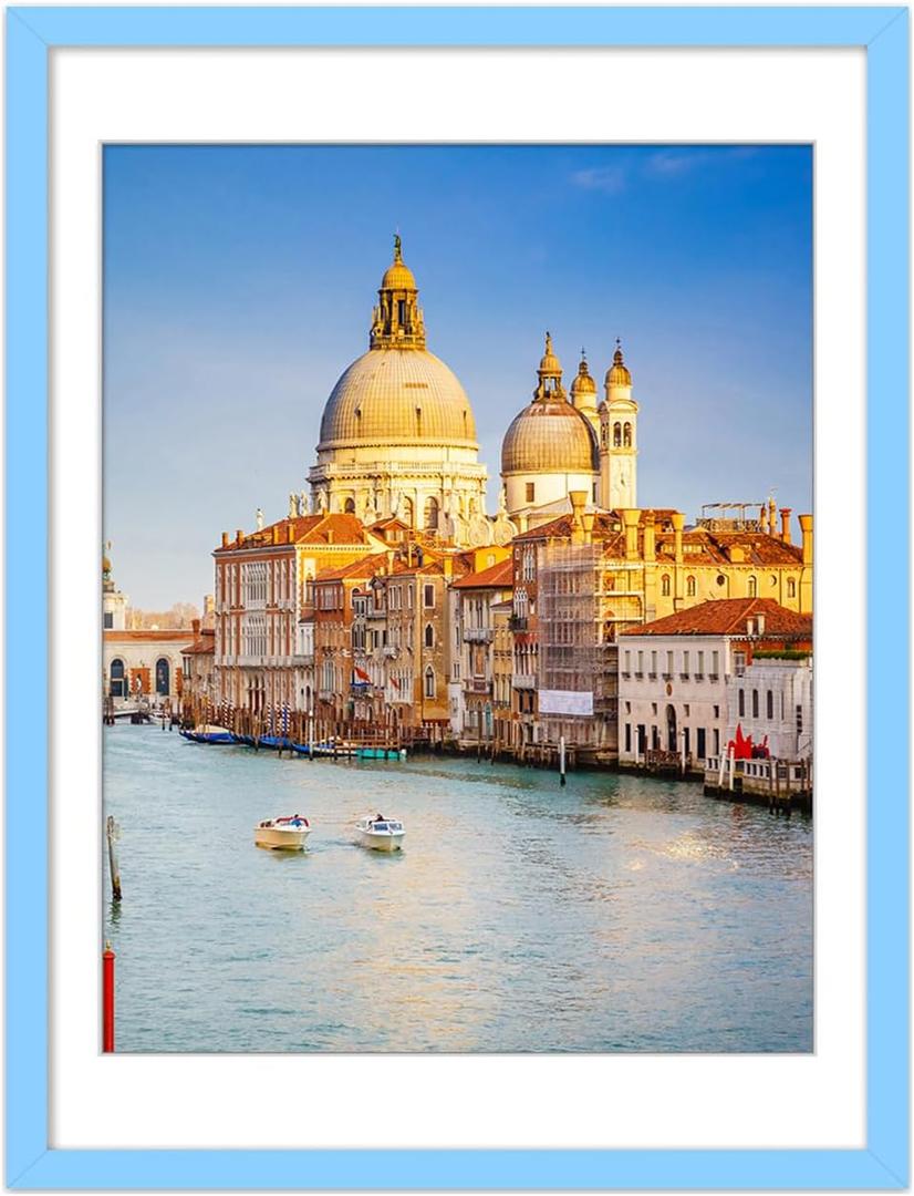 wyooxoo 18x24 Poster Frame Made Of Solid Wood Blue Picture Frames Display Pictures 16x20 with Mat or 18x24 Without Mat Colorful Frame For Horizontal Vertical Wall Mounting
