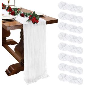 8 Pack White Cheesecloth Table Runner 10ft Boho Gauze Fabric 120 Inch Cheese Cloth Table Runner Rustic Sheer for Holiday Baby Shower Party Dcor Home Wedding Decoration