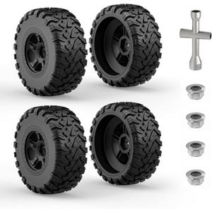 Hosim MAZEK 12mm Hex Rubber Wheels & Tires with Foam Insert for Traxxas 1/10 Rustler Stampede 2wd 4x4 vxl RC Cars wheel Replacement, for RIAARIO and for AMORIL 1/10 RC Car Tires 4.66 OD x 2.23 Width