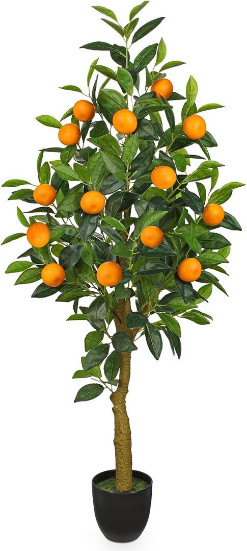 Artificial Orange Tree 4ft Fake Fruits Plant in Pot Large Fake Floor Plants Faux Trees Indoor Orange Decorations for Home Living Room Office