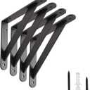 Shelf Brackets with Beam, Heavy Duty Shelf Bracket, 6 x 8 inch 4 Pack Black Metal L Brackets Wall Bracket for Shelves Support Bracket for DIY Decorative with Screws