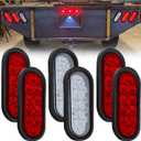 6Pcs 6 Inch Oval LED Trailer Tail Lights 10 LED, 4 Red and 2 White 6" Oval Led Stop Turn Tail Lights Brake Reverse Back Up Trailer Lights w/Flush Mount Grommets Plugs Waterproof for RV Truck Bus 12V