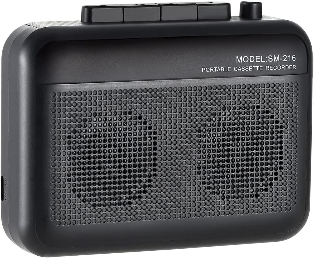 Portable Cassette Player Recorder with Bluetooth Transmitter, Small Cassette Tape Player with Headphone Jack, Build-in Speaker, Microphone Jack, Powered by AC Adapter or AA Battery- Black