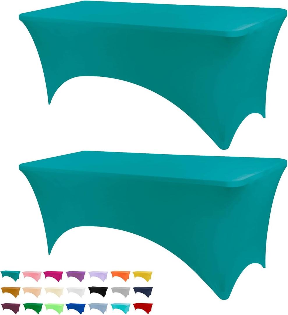 Table Covers for 6 Foot Tables, 2 Pack Jade Green Washable and Wrinkle Resistant Stretch Tablecloths Rectangle 6ft for Events, Wedding, Banquets, Parties (72" x 30" (Rectangular) 2 Pack