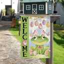 DLZDN Welcome Easter Frog Egg Garden Flag 1218 Inch Double Side Vertical Burlap Farmhouse Yard Sign Spring Holiday Outdoor Decoration