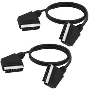 SCART to SCART Cable Lead Adapter Fully Wired 21 Pin Male to Male Nickel Plated Audio Video Connector Adapter Extension Cable for TV VCR DVD -1.5M/4.92FT -2pcs