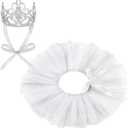 2 Pcs Dog Crown Headband Dog Tutu Dress Set Crystal Rhinestone Tiara Crown Tutu Skirt Pet Dress Costume for Puppy Birthday Party Wedding Photo Prop Costume(Small,White)