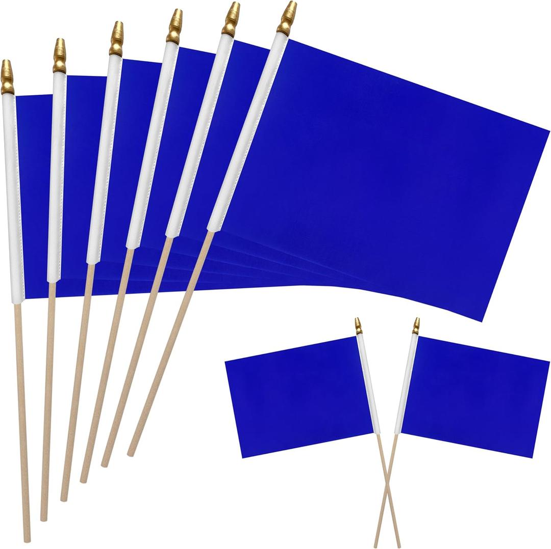 WEITBF 12Pcs 812 Inch Solid Blue Flags Small Blank Sublimation DIY Flags on Stick Mini Triangle Handheld Solid Color Graffiti Flag