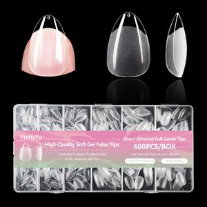 Short Almond Gel Nail Tips 600Pcs Half Matted Clear Fake Nail Tips Short Almond Shape 12 Sizes Full Cover Acrylic Press On Soft False Nails Gel x Nail Press Ons for DIY at Home