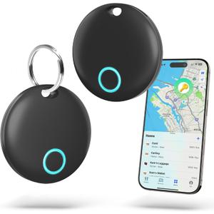 Air Tracker Tags-2 Pack [Apple MFi Certified] (iOS Only), Smart Bluetooth Tracker, Compatible with Apple Find My, Item Locator for Keys, Luggage, Wallet, Suitcase, Bags, IP67 Waterproof (Black)