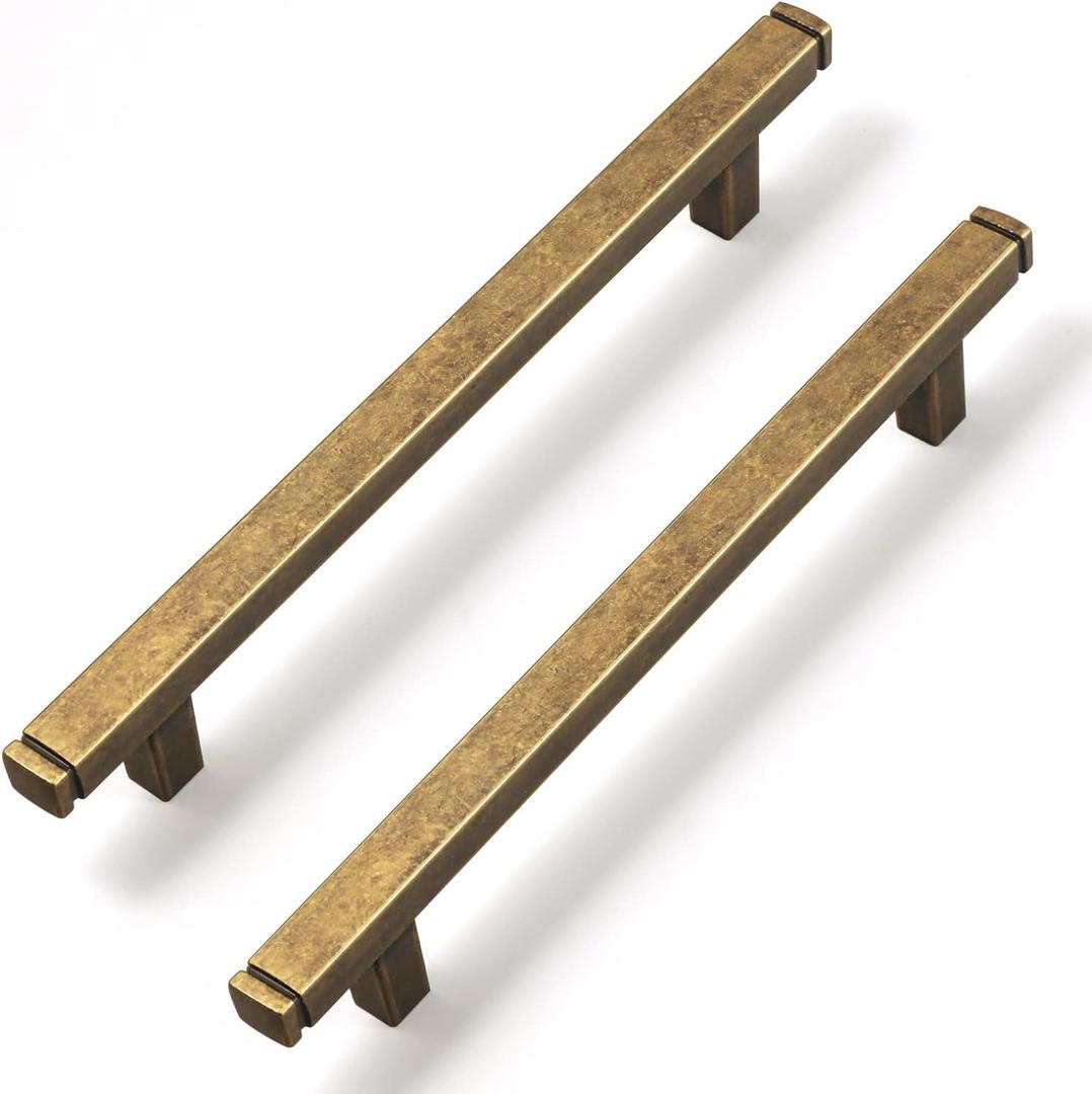 Goo-Ki Vintage Brass Drawer Handles 5 in (128mm) Hole Centers Straight Bar Pull,6-Pack Antique Bronze Solid Cabinet Handles for Kitchen Cabinets and Dresser Drawers 1814-128-GT (5 Inch Hole Centers, Antique Brass)